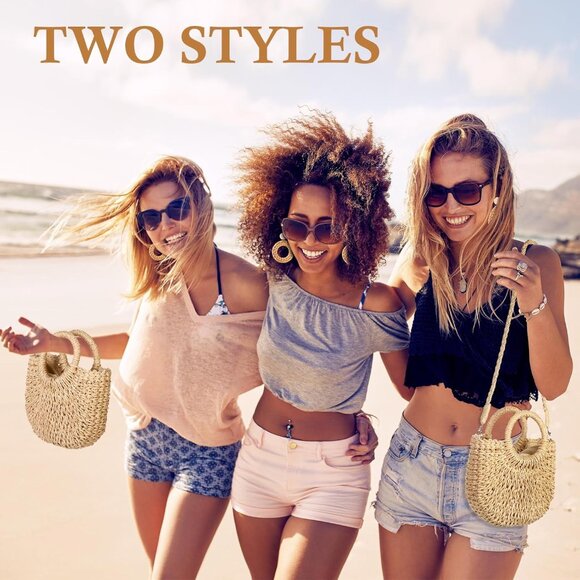 Women Straw Crossbody Bag Rattan Purse Beach Holiday Accessories Set - Picture 5 of 7